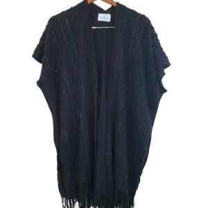The Skyline Collection Shawl Womens One Size Black Knit Fringe Open Relaxed